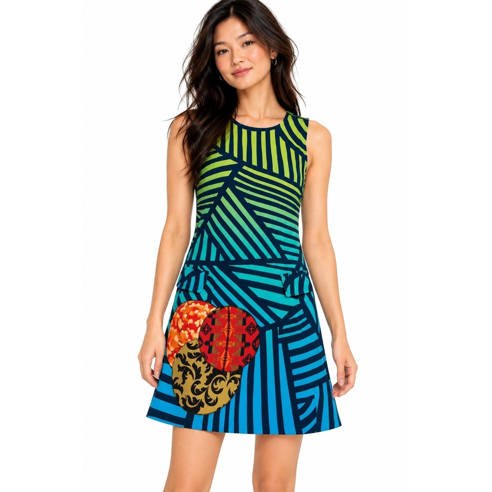 Desigual by Lacroix Geometric Striped Applique Shift Dress Women's US 10 / EU 40